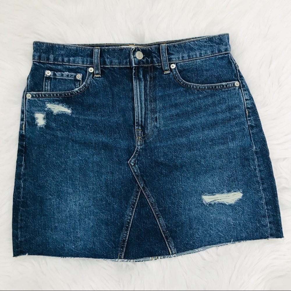 Everlane Denim Deconstructed Jeans Skirt Womens Sz 29 Indigo